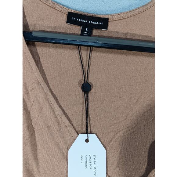 Universal Standard Cross Top Amphora Brown Wrap Ruched Long Sleeve NWT Sz S - Picture 6 of 7